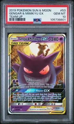 Pokemon Gengar & Mimikyu GX Team Up #53 PSA 10 Gem Mint - Image 1