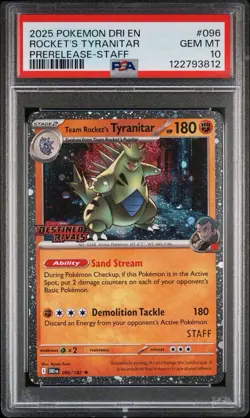 Team Rocket's Tyranitar STAFF Promo 096/182 PSA 10 Destined Rivals Pokemon #957 - Image 1