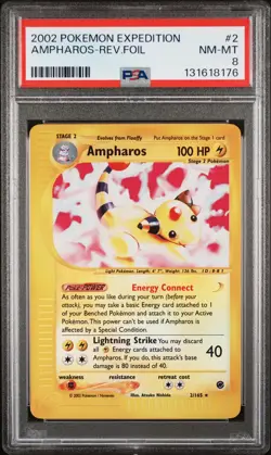 2002 POKEMON EXPEDITION #2 AMPHAROS-REVERSE FOIL PSA 8 - Image 1