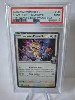 PSA 9 Team Rocket's Meowth #149/182 Destined Rivals Holo 2025 Pokemon - Image 1