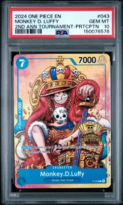 2024 One Piece Promos Monkey D. Luffy 2ND Ann Tournament-Prtcptn PSA 10 #043 - Image 1