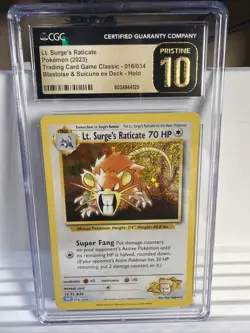 Pokemon Lt. Surge's Raticate 16/34 Trading Card Classic Game CGC Pristine 10 - Image 1