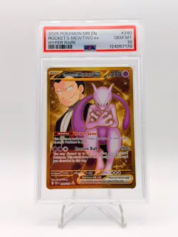 2025 POKEMON DESTINED RIVALS HYPER RARE TEAM ROCKET'S MEWTWO EX 240/182 PSA 10 - Image 1