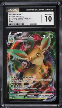 2021 Pokemon Evolving Skies Leafeon VMAX #008 CGC 10 - Image 1
