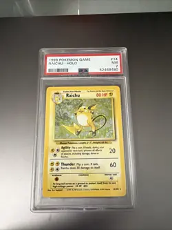 1999 POKEMON BASE SET UNLIMITED #14 RAICHU HOLO PSA 7 - Image 1