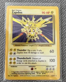 RARE Pokemon TCG Zapdos HOLO Base Set 16/102 Wizards WOTC 1999 Played - Image 1