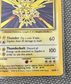 RARE Pokemon TCG Zapdos HOLO Base Set 16/102 Wizards WOTC 1999 Played - Image 3
