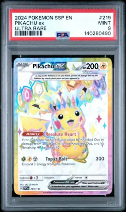 2024 Pokemon Ssp En-Surging Sparks #219 Pikachu Ex Ultra Rare PSA 9 - Image 1