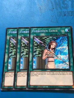 YUGIOH 3x Secret Rare Forbidden Lance RA02-EN058 1st Edition - Image 1