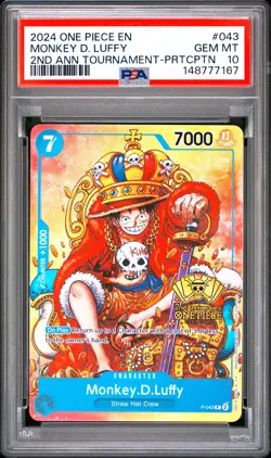 Monkey D. Luffy PSA10 2024 One Piece Promos 2nd Ann Tournament-Prtcptn #043 - Image 1