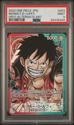 PSA 9 MINT JAPANESE ONE PIECE 2022 MONKEY D. LUFFY OP01-003 ALTERNATE ART - Image 1