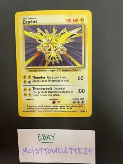 Pokemon TCG Zapdos Base Set Holo Unlimited Rare Card 16/102 - Image 1