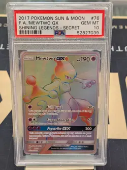 Pokemon Sun And Moon Mewtwo GX (Secret) 76/73 Shining Legends Holo PSA 10 - Image 1