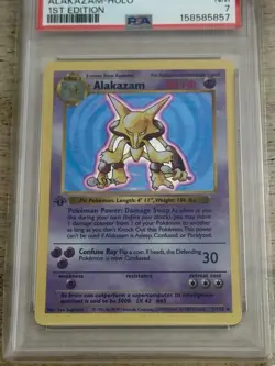Pokemon TCG 1999 Base Set Shadowless 1st Edition Alakazam Holo PSA 7 1/102 - Image 4