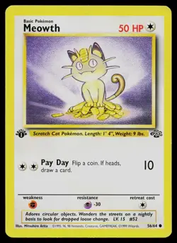 MEOWTH 56/64 COMMON JUNGLE POKEMON 1ST EDITION MP - Image 1