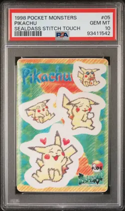 1998 POCKET MONSTERS SEALDASS STITCH TOUCH #05 PIKACHU PSA 10 - POP 55 - Image 1