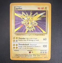 Pokemon TCG Zapdos 16/102 Base Set Holo Rare 90 HP 1999 English Unlimited - Image 1