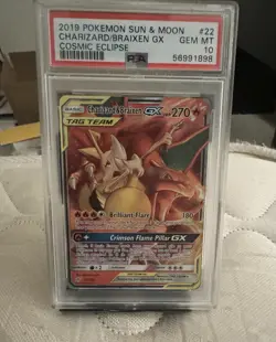 2019 Pokemon Sun & Moon Charizard Braixen GX PSA 10 Cosmic Eclipse Card - Image 1