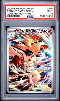 2025 POKEMON DRI EN-DESTINED RIVALS ILLUSTRATION RARE ETHAN'S TYPHLOSION PSA 9 - Image 1