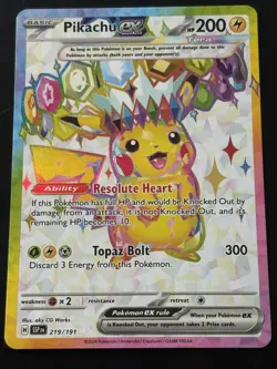 Pokemon TCG Pikachu ex 219/191 Surging Sparks Secret Rare Full Art Holo - Image 2