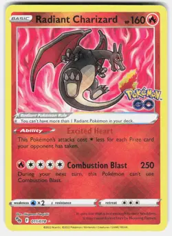 Radiant Charizard 011/078 Radiant Rare Pokemon GO Pokemon Holo Near Mint - Image 2
