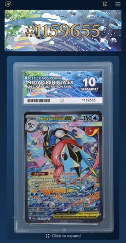 Mega Greninja EX SIR - 116/086 ACE 10 Gem Mint - Perfect Subgrades Chaos Pokemon - Image 1