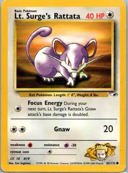 Pokemon TCG Lt Surges Rattata 82/132 Gym Heroes MP - Image 1