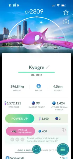 Pokemon Go Shiny Legendary Kyogre ( Purified )( Chicago Background) - Image 1