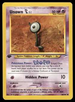 Pokemon Cards Unown [L] 86/105 1st Edition Neo Destiny Common NM - Image 1