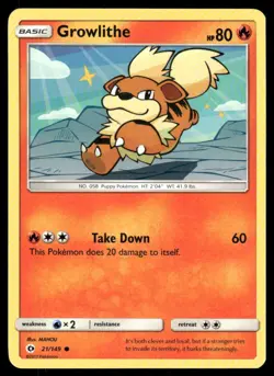 Pokemon Cards Growlithe 21/149 SM Base Set Common NM - Image 1