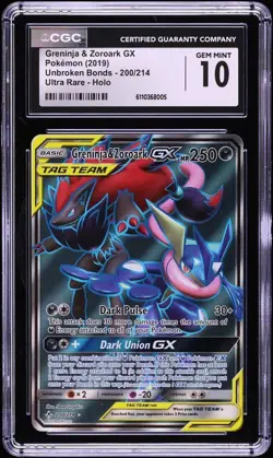 CGC 10 Greninja & Zoroark GX Full Art Unbroken Bonds 2019 Pokemon Card #200 - Image 1