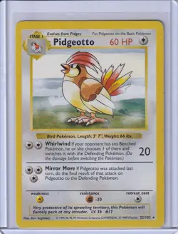 Pidgeotto 22/102 Base Shadowless MP Rare WOTC Pokemon TCG Vintage Single - Image 1