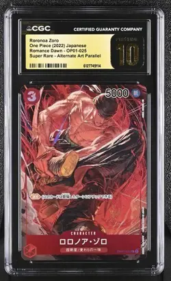 CGC Pristine 10 Roronoa Zoro #OP01-025 Japanese 2022 One Piece Romance Dawn - Image 1