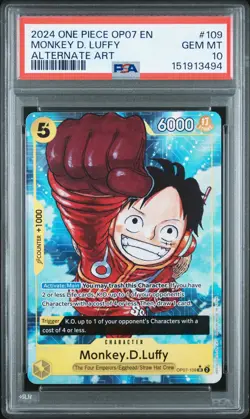 One Piece 2024 Monkey D. Luffy OP07-109 Alternate Art SR OP07 GEM MINT PSA 10 - Image 1