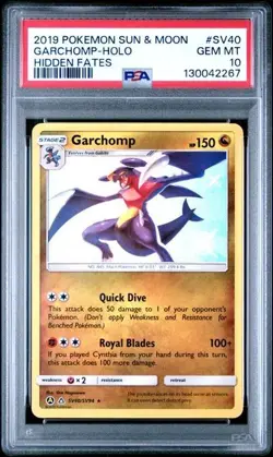 Pokemon PSA 10 Garchomp Hidden Fates Holo Card SV40/SV94 SV40 2019 Gem Mint - Image 1