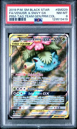 2019 POKEMON SM BLACK STAR PROMO VENUSAUR & SNIVY GX #SM229 PSA 8 NM #129513419 - Image 1