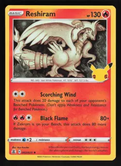 Reshiram #002/025 Celebrations Pokemon Holo Card TCCCX - Image 1