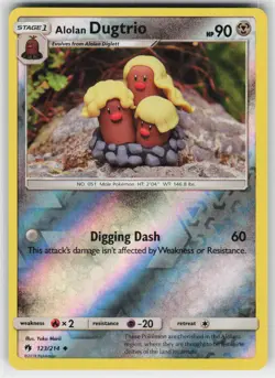 Alolan Dugtrio 123 Reverse Holo 214 UC Lost Thunder Pokemon Lightly Played - Image 1