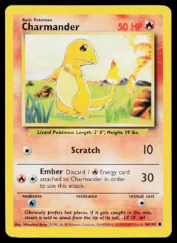 Charmander 46/102 C Base Set Unlimited Pokemon LP - Image 1