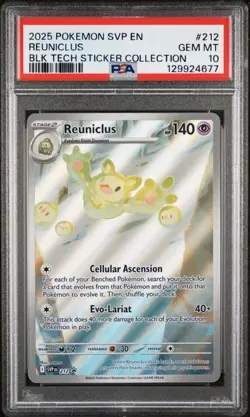 PSA 10 REUNICLUS #212 2025 POKEMON SVP EN BLACK STAR PROMO BLACK TECH STICKER - Image 1