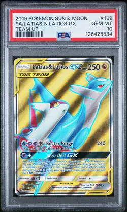 2019 POKEMON SUN & MOON TEAM UP #169 FULL ART/LATIAS & LATIOS GX PSA 10 - Image 2
