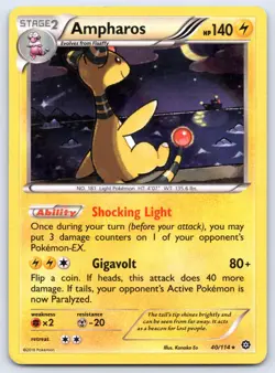 Ampharos 40/114 Holo Rare Steam Siege Pokemon 2016 HP - Image 1