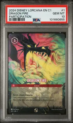2024 DISNEY LORCANA EN C1-LORCANA CHALLENGE PROMO #1 DRAGON FIRE PSA 10 - Image 1