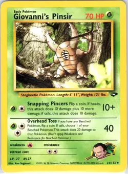 Giovanni's Pinsir 24/132 Rare Gym Challenge Pokemon Unlimited Heavily Played - Image 1