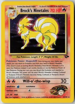 Brock's Ninetales 3/132 Holo Rare Gym Challenge Pokemon Unlimited Holo Damaged - Image 1