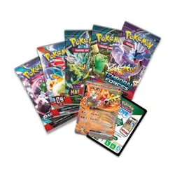 Pokemon Paradox Destinies Tin-Gouging Fire ex Tin w/5 Booster Packs New/Sealed - Image 2