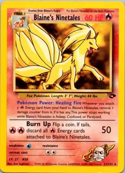 Blaine's Ninetales 21/132 Rare Gym Challenge Pokemon Unlimited Moderately Played - Image 2