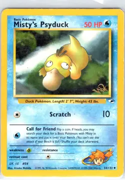 Misty's Psyduck 54/132 Uncommon Gym Heroes Pokemon Unlimited Heavily Played - Image 1
