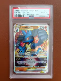 2022 Pokemon Sword & Shield Black Star Promo Lucario VSTAR #214 PSA 10 - Image 1