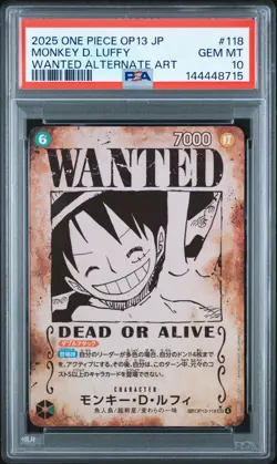 2025 ONE PIECE JAPANESE OP13-CARRYING ON HIS WILL #118 MONKEY D. LUFFY PSA 10 - Image 1